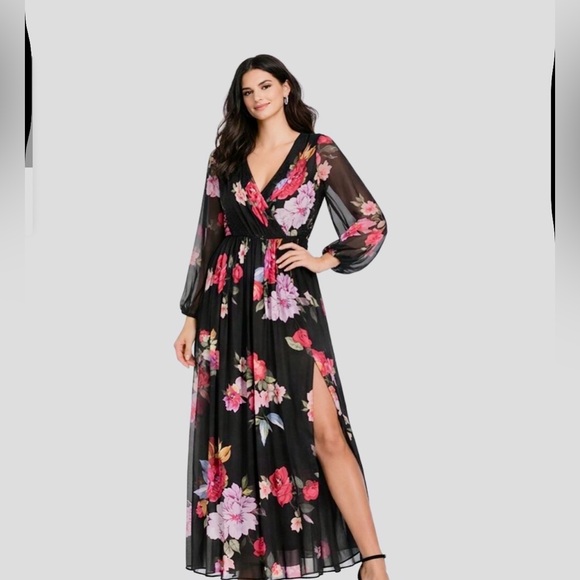 NEW Adrianna Papell chiffon floral v-neck boho long maxi formal wedding guest - Picture 2 of 8